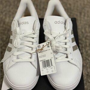 Adidas White and Gray Grand Court Sneakers